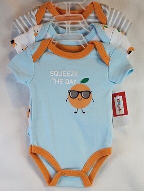 Kidgets 3pc Set Light Blue & Orange And White 'Squeeze the Day Graphic One-Piece